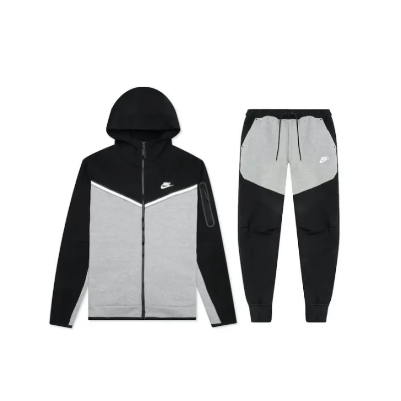 Nike Sportswear Tech Fleece Full Zip Hoodie & Joggers SetBlack/Dark Grey Heather/White